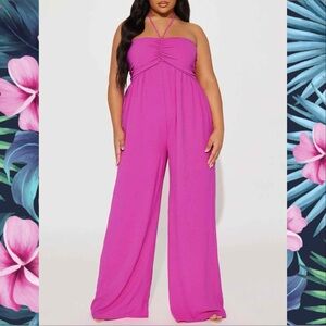 Cabana Beach Jumpsuit - Hot Pink